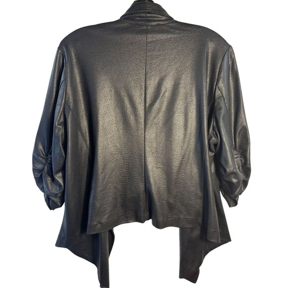 Karen Kane Womens Black Faux Leather Open Front Jacket With Ruched Sleeves One S - Picture 4 of 16